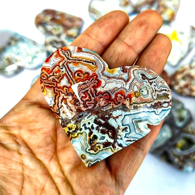 Natural Mexican Crazy Lace Agate Heart — Raw Crystal Slab