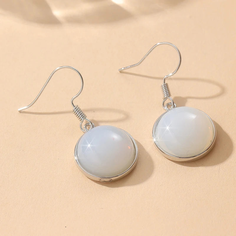 Moonstone Dangle Earrings | Silver Geometric Drop