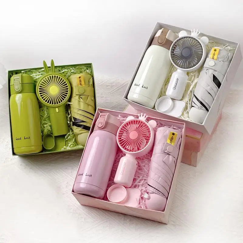 3-in-1 Summer Gift Set | Bottle, Fan & Umbrella