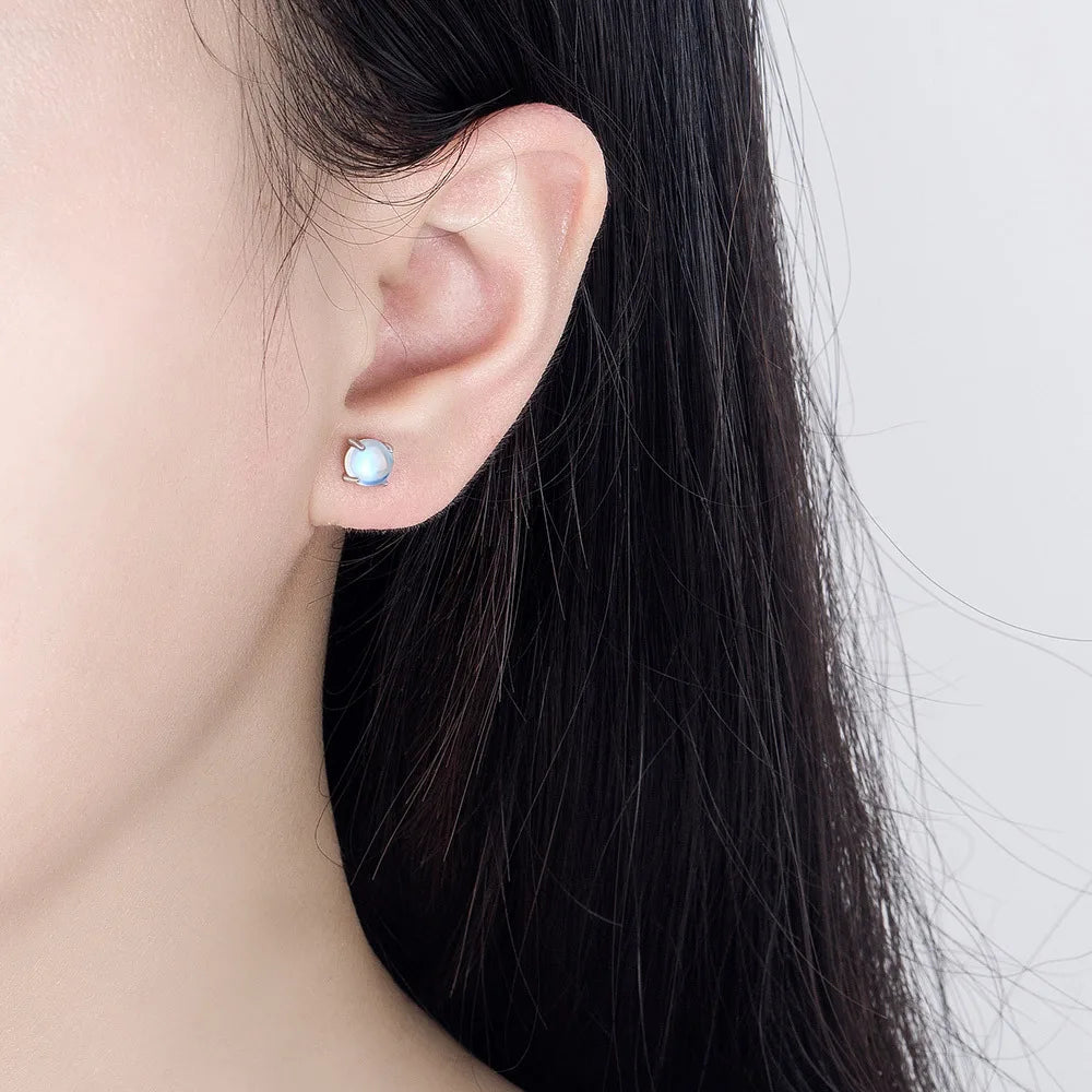 Moonstone Crystal Stud Earrings | 925 Sterling Silver | 5mm & 6mm