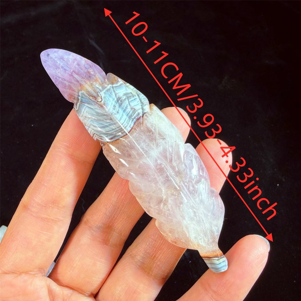 Hand-Carved Crystal Feather Sculpture | Amethyst & Crazy Lace Agate