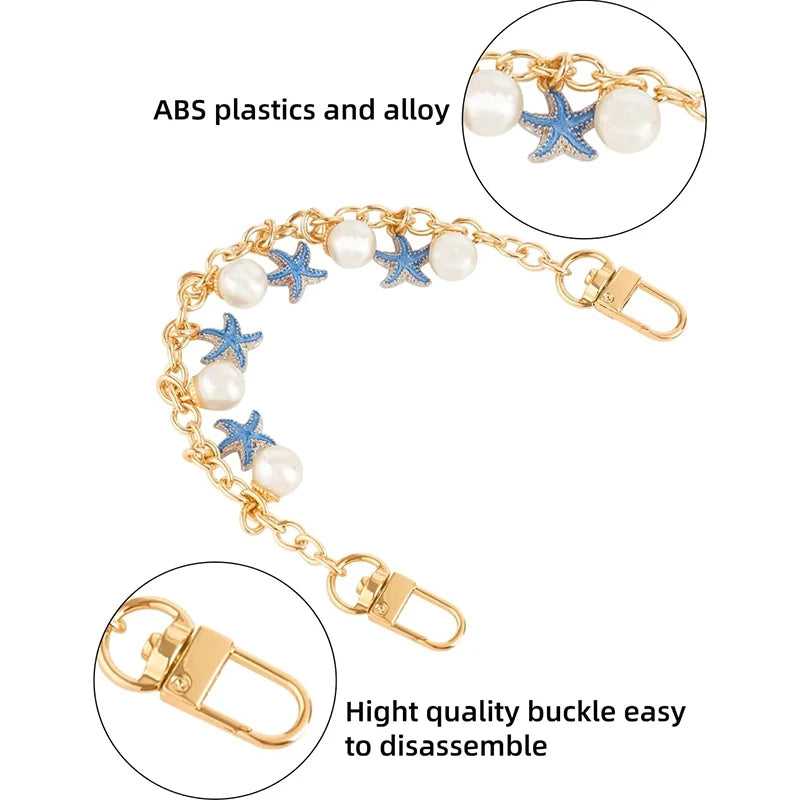 Boho Sea Star & Shell Pearl Bag Charm – Summer Handbag & Keychain Pendant