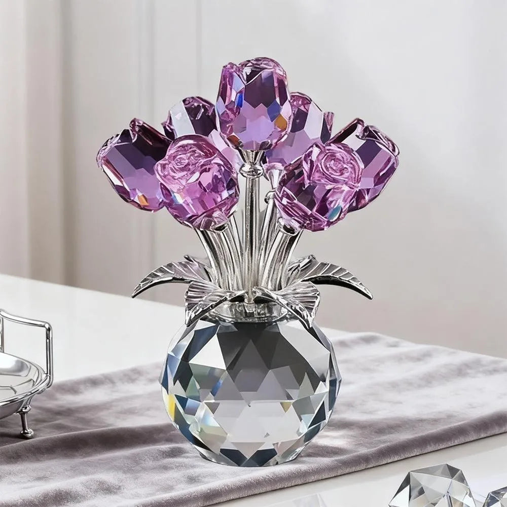 Crystal Rose Bouquet Sculpture — Handmade Rainbow Light Ornament