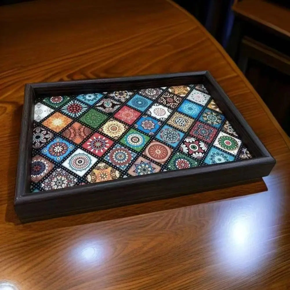 Bohemian Mosaic-Pattern Wooden Tray | 30 × 20 cm
