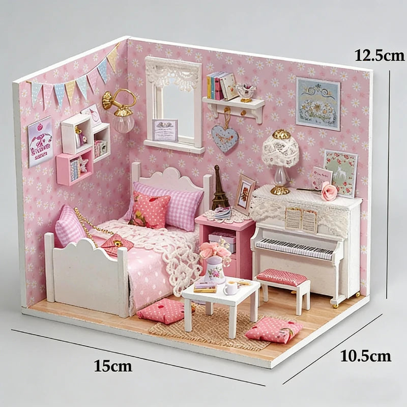 DIY Miniature Dollhouse Kit with LED Lights & Furniture – Whimsical 3D Wooden Craft