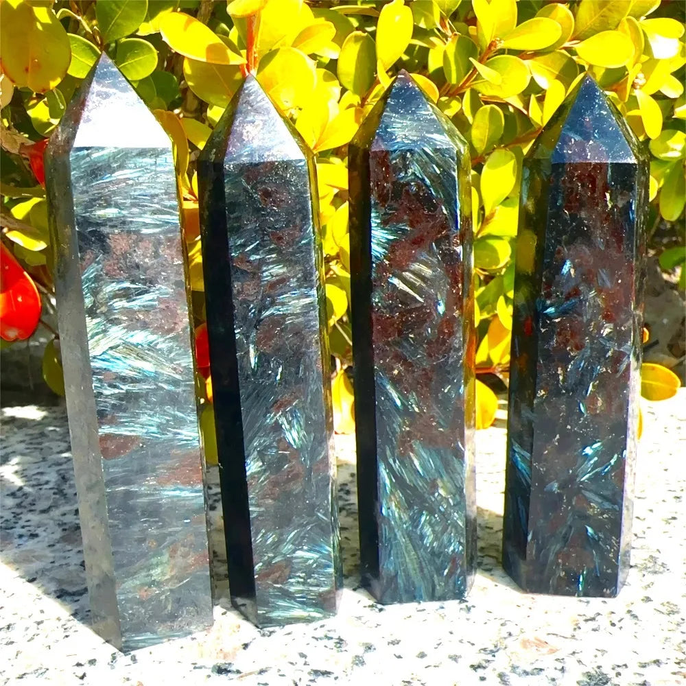 Natural Astrophyllite & Arfvedsonite Crystal Tower — Flashy Metaphysical Stone Obelisk
