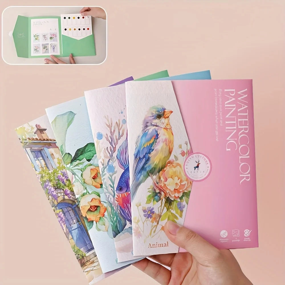 Adult Watercolor Coloring Book with Painting Tools | Landscape & Floral Patterns