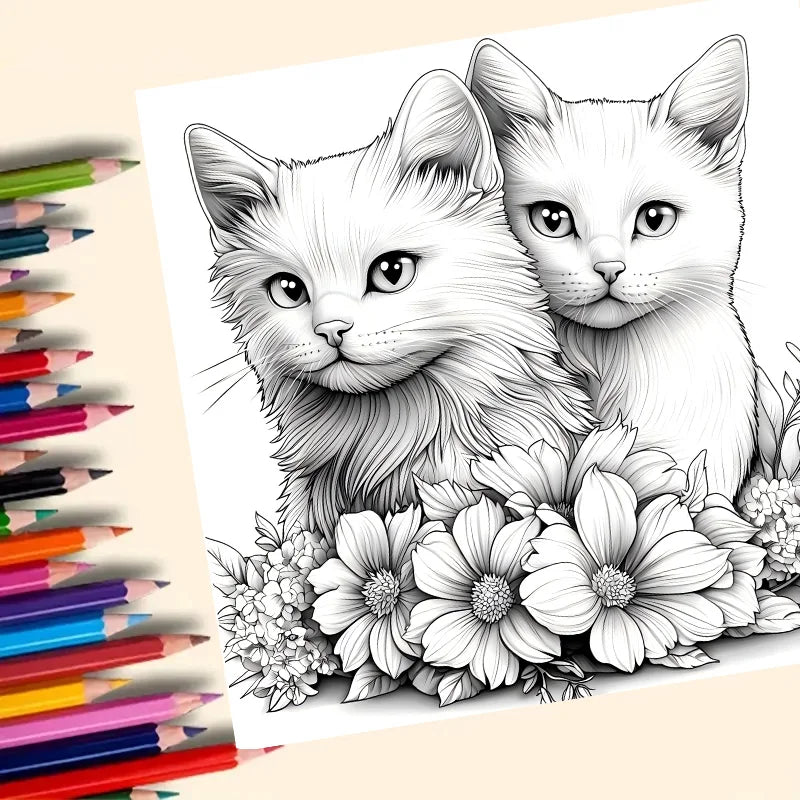 Cat Coloring Book for Adults & Kids – Thick Pages, Anti-Stress Art