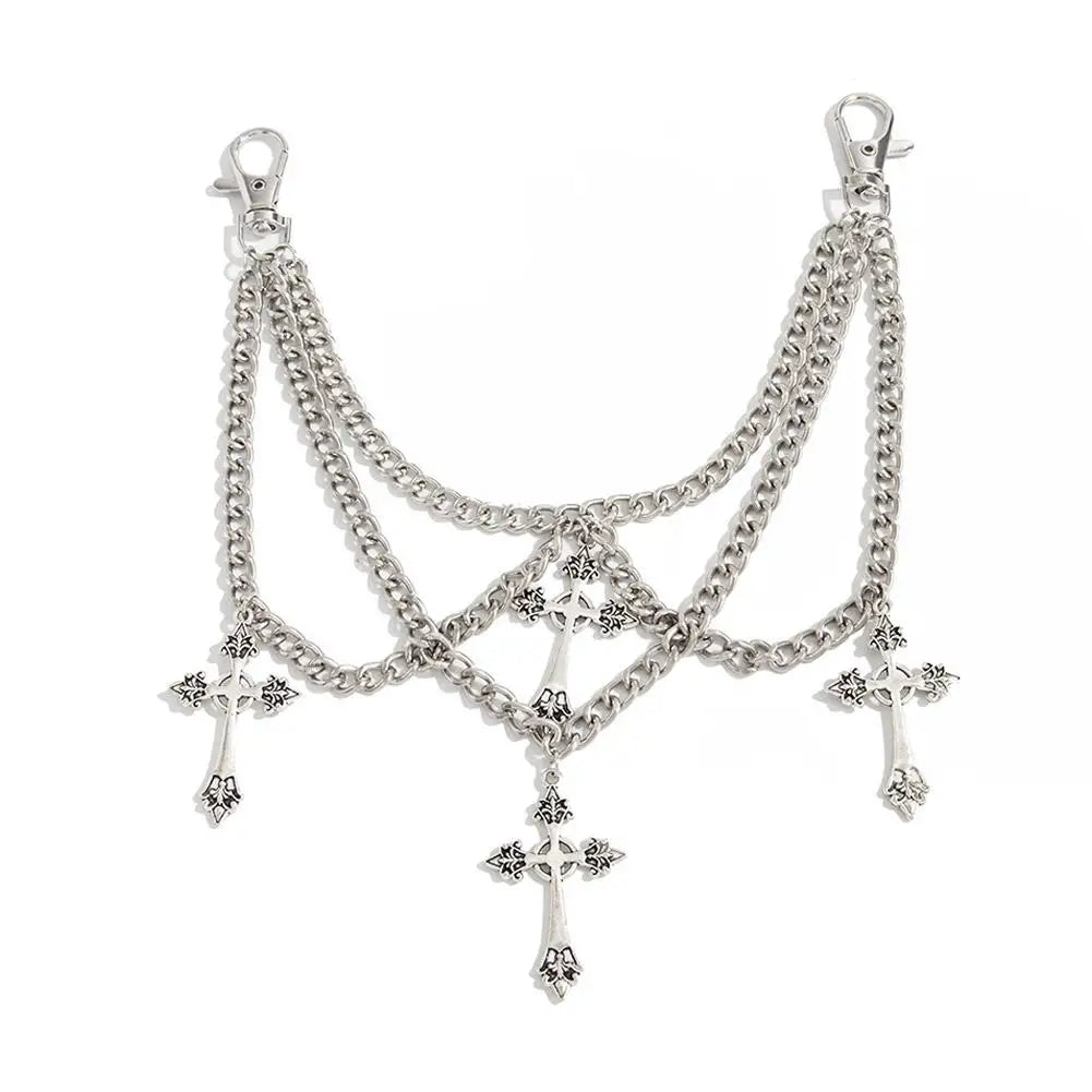 Gothic Multi-Layer Chain Bag Charm – Heart, Bow & Tassel Alloy Pendant with Lobster Clasp