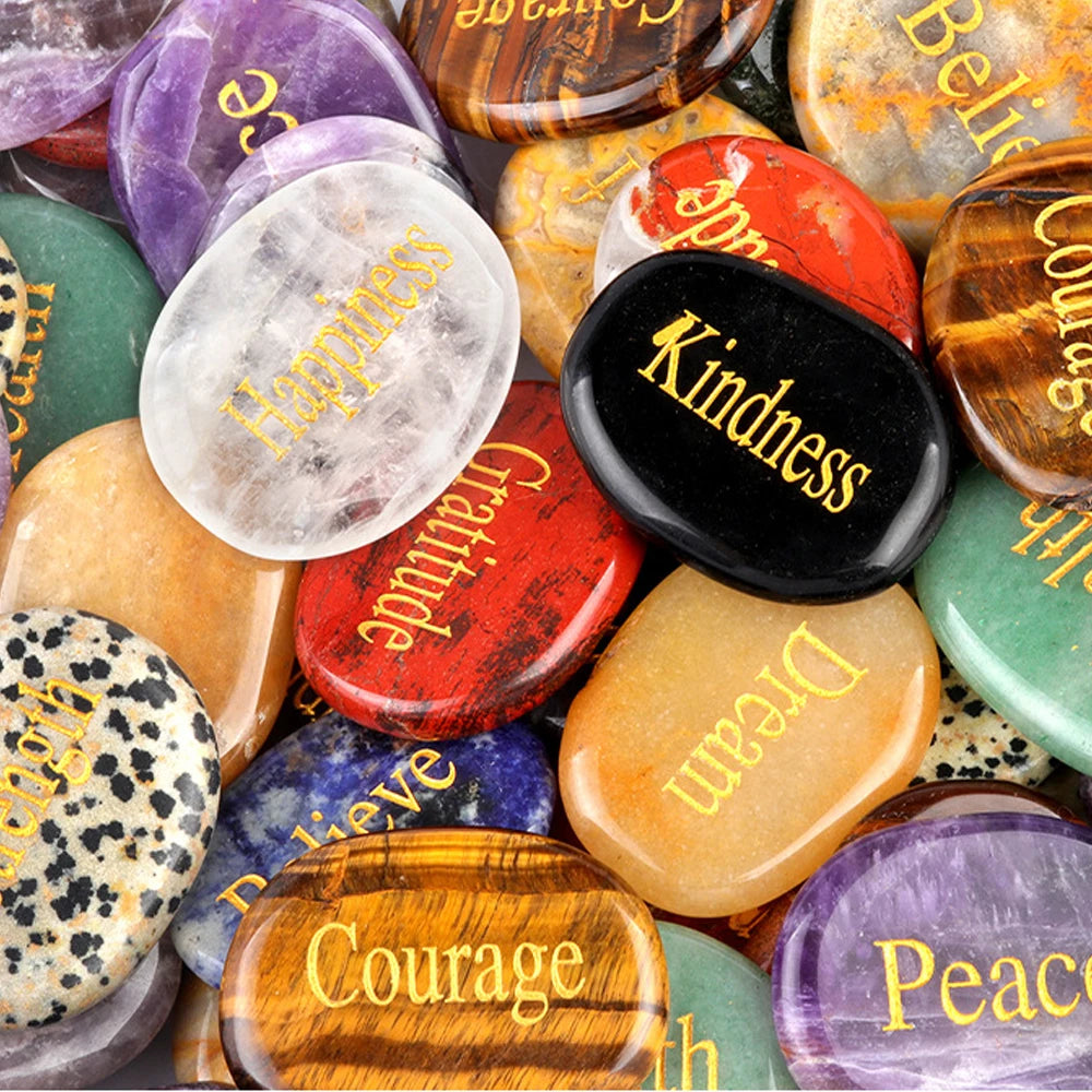 Engraved Crystal Reiki Stone | Natural Oval Healing Stone — Choose Your Crystal