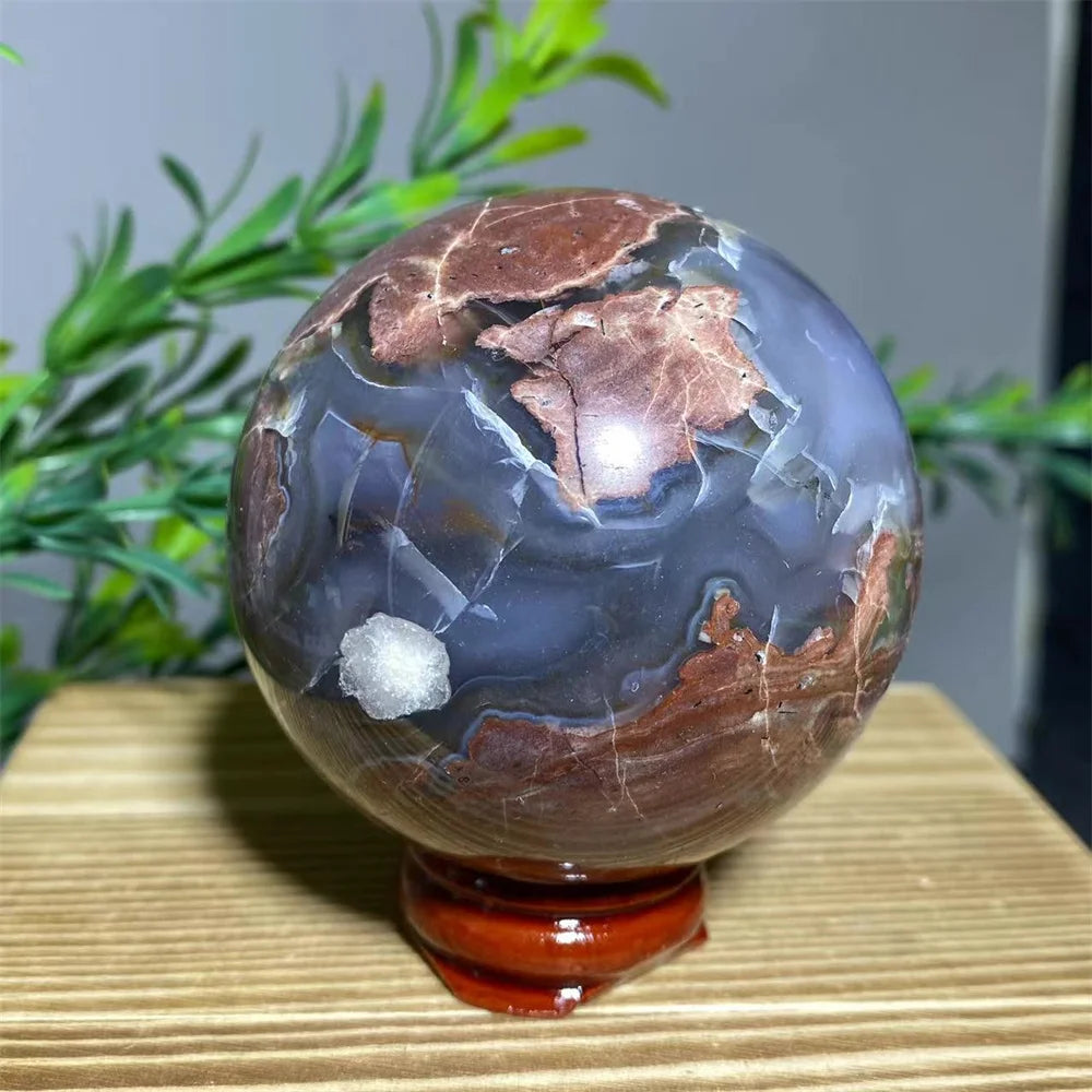 Natural Agate Crystal Sphere with Stand | Hand-Selected · Unique Flash Stone