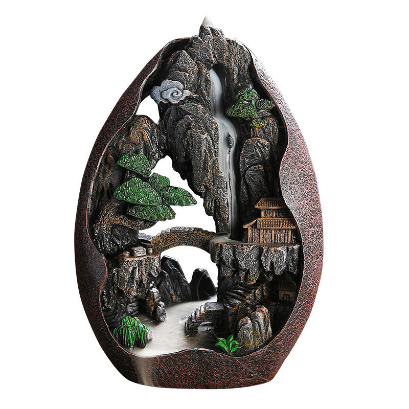 Mountain River Backflow Incense Burner – Resin Landscape Incense Holder