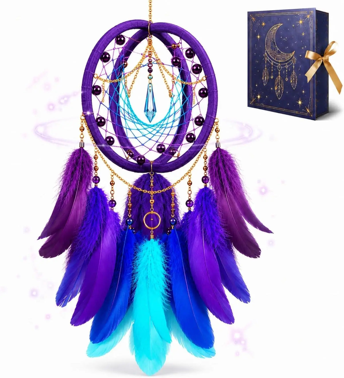 Crystal Dream Catcher | Purple Feather Sun Catcher Wall Decor