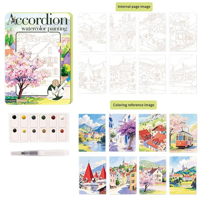 Portable Watercolor Painting Book with Built-In Palette | Foldable Art Kit