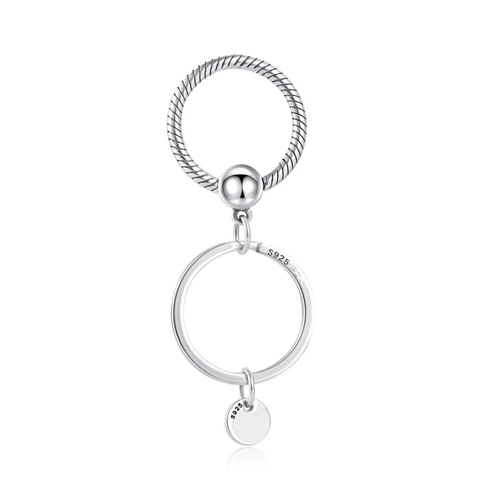 925 Sterling Silver Charm Holder Keychain – Bag Charm & Key Ring Set for Women