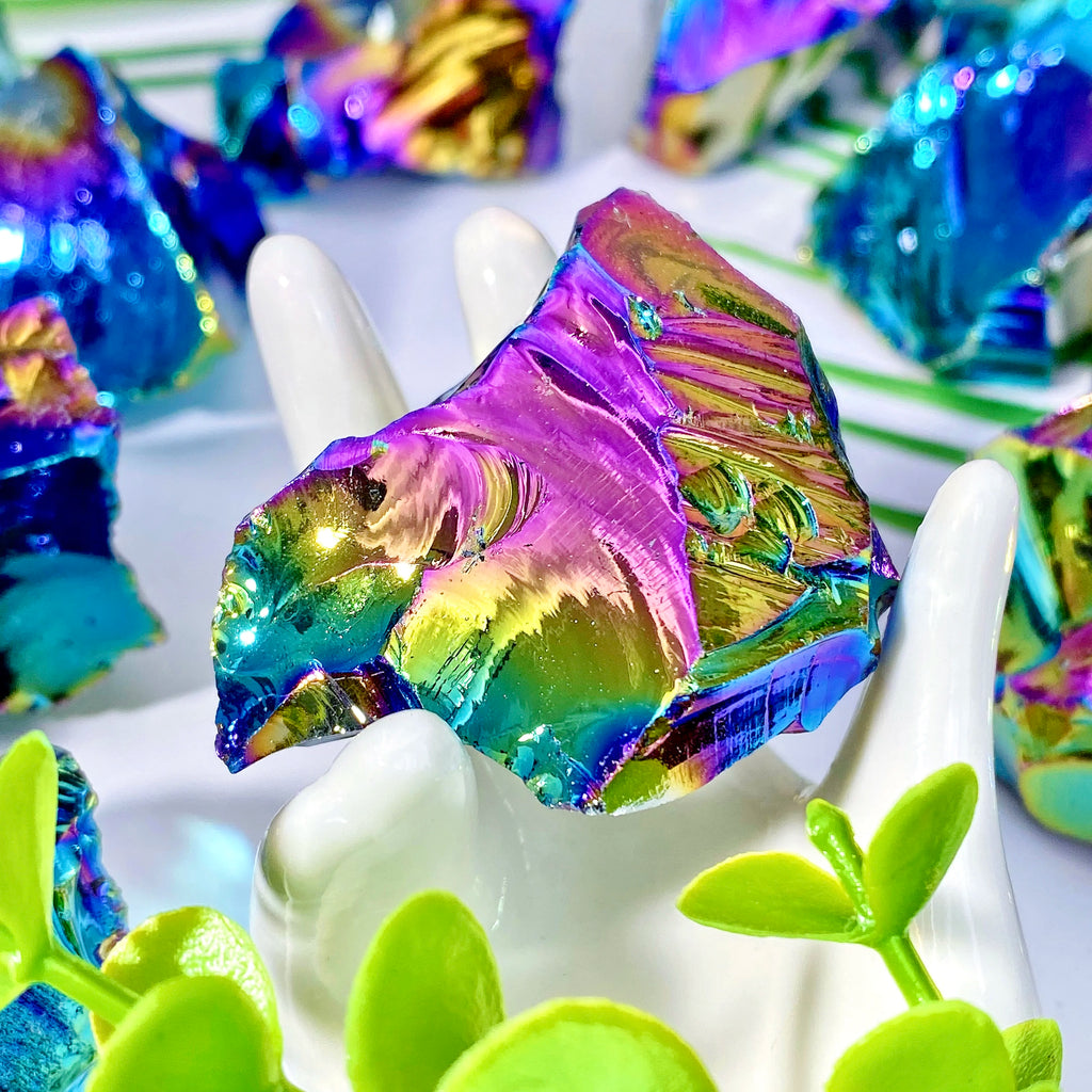 Rainbow Angel Aura Obsidian Crystal Raw Stone