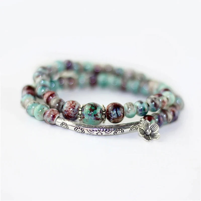 Natural Stone Beaded Charm Bracelet