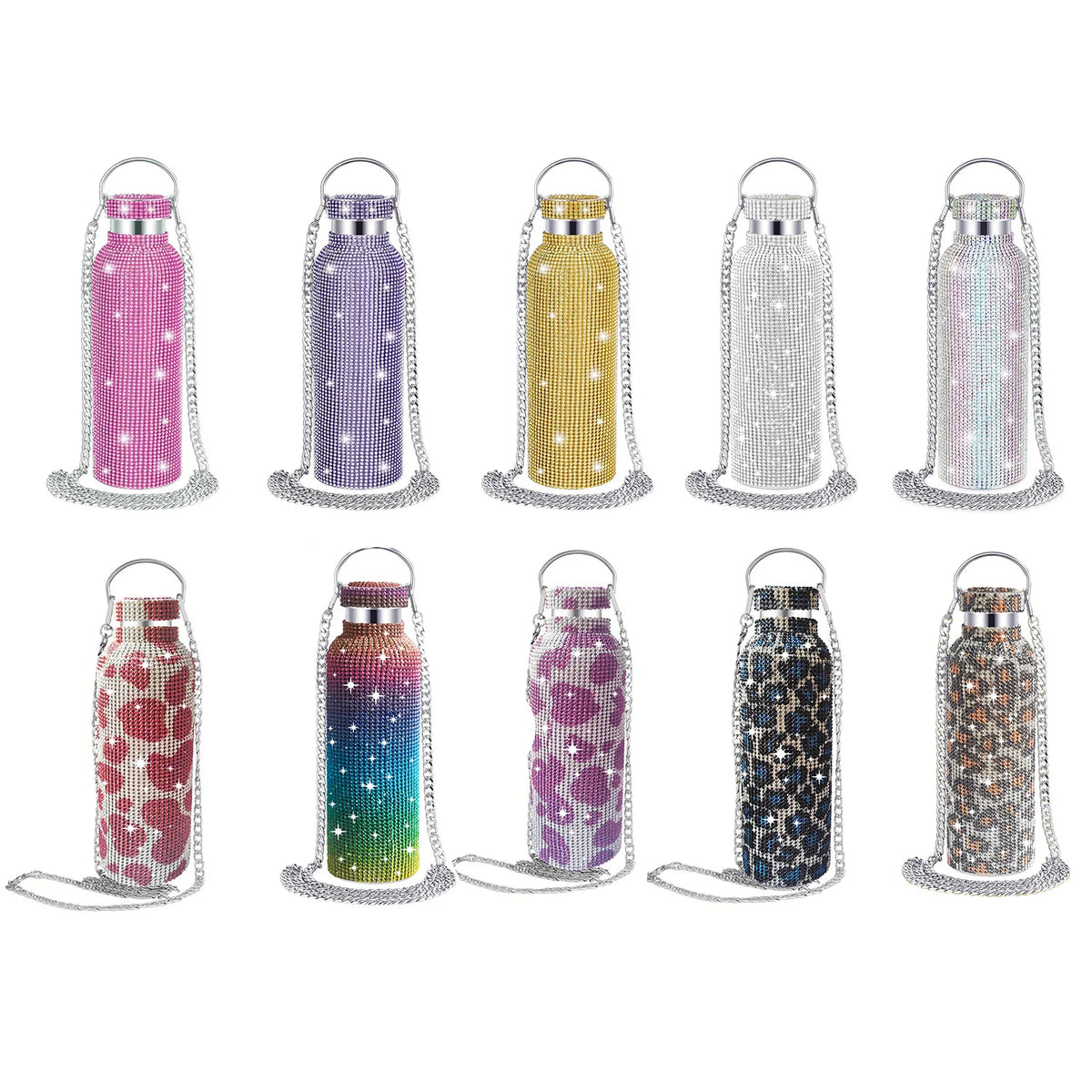 Shiny Glitter & Leopard Print Tumbler | Insulated Stainless Steel Cup with Chain