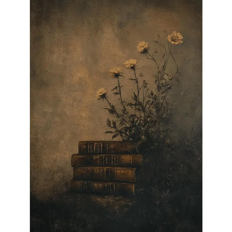 Gothic Castle Wall Art | Dark Academia Crow, Owl & Wildflowers Canvas Print