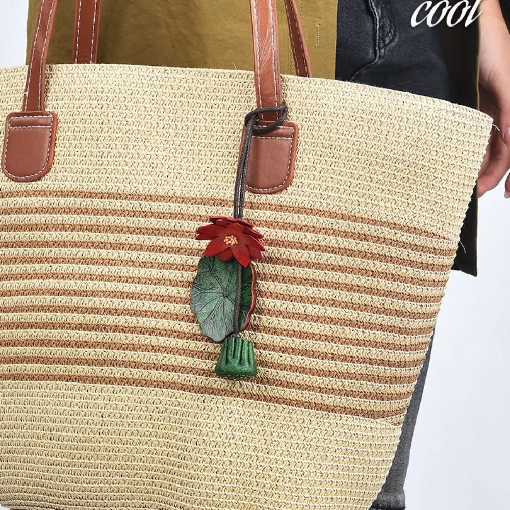 Handmade Flower PU Leather Bag Charm & Keychain Pendant