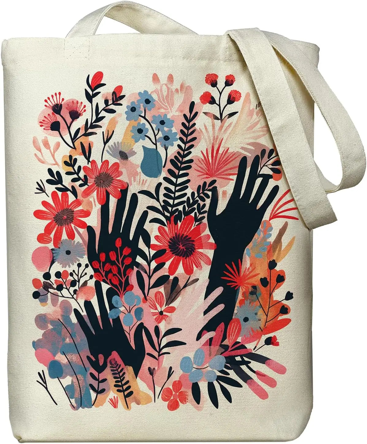 Floral Canvas Tote Bag | Zippered Women's Bag for Work, Shopping & Everyday