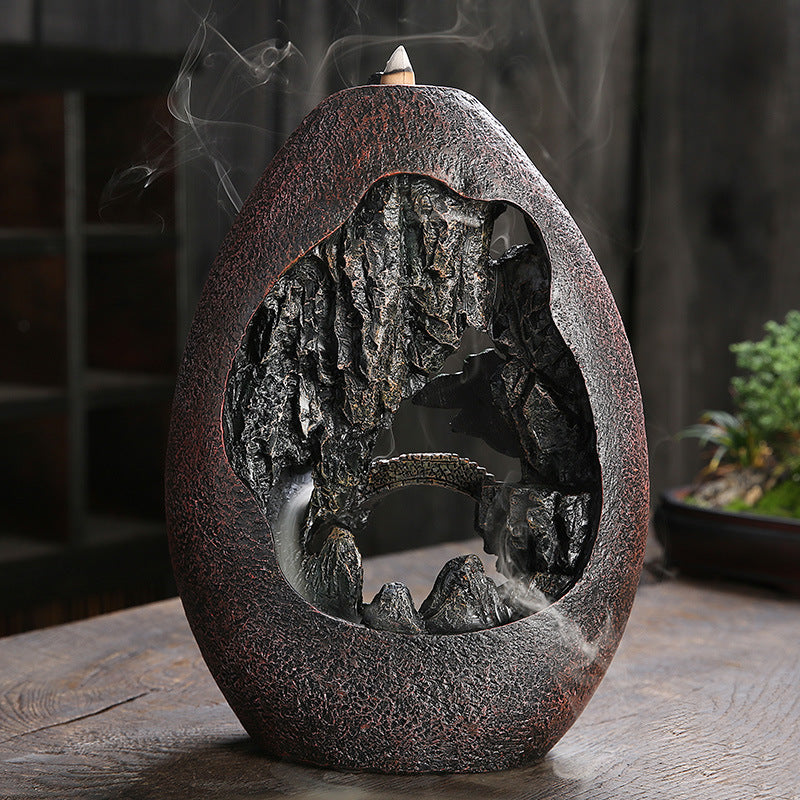 Mountain River Backflow Incense Burner – Resin Landscape Incense Holder