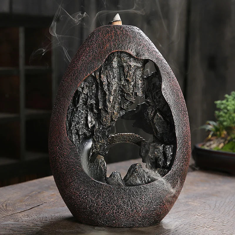 Mountain River Backflow Incense Burner – Resin Landscape Incense Holder