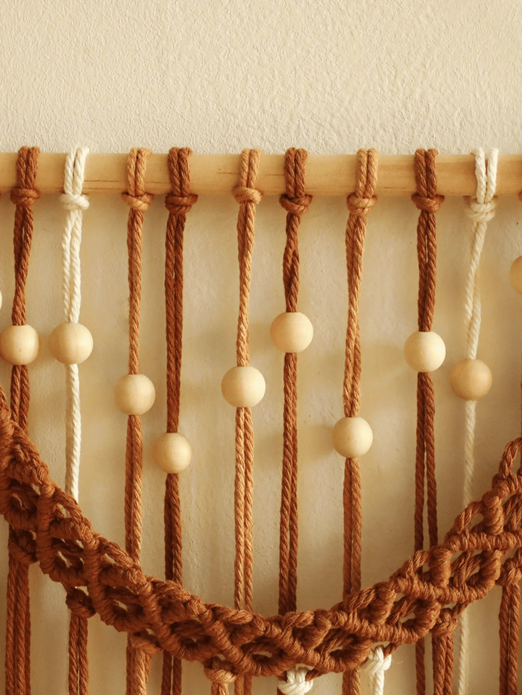 Boho Macrame Wall Hanging | Cotton Leaf Pattern Tapestry with Wood Beads 40x76cm