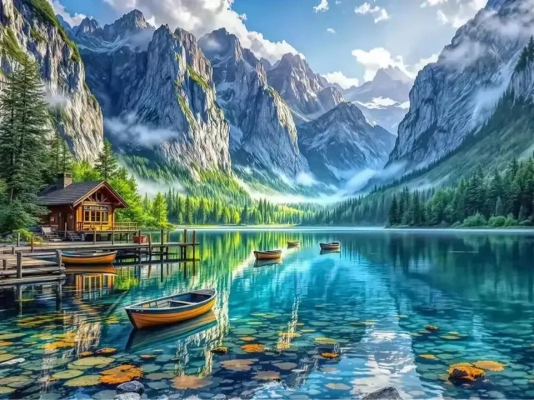 Mountain Lake Diamond Painting Kit | Full Square or Round Drill
