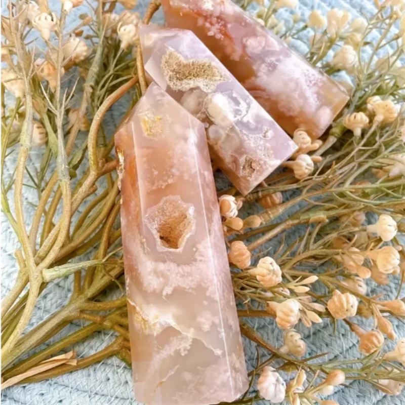 Cherry Agate Crystal Tower — Natural Pink Sakura Quartz Point