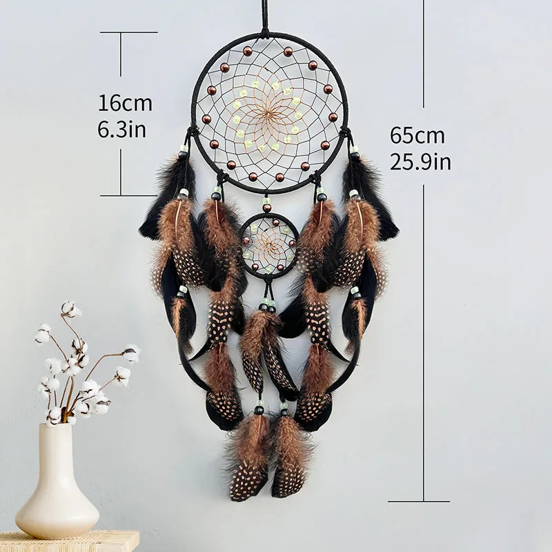 Luminous Bead Dream Catcher – Handwoven Boho Wall Hanging with Feathers