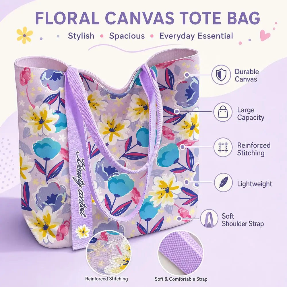 Floral Canvas Tote Bag | Large or Lunch-Bag Size