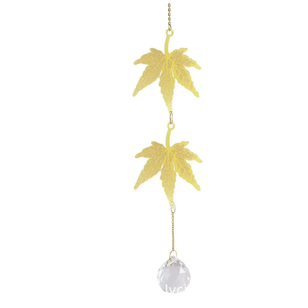Lotus & Ginkgo Leaf Crystal Suncatcher Window Hanging