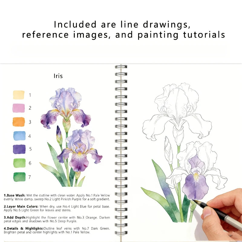 Watercolor Beginner's Practice Workbook | 14 Sketches + 2 Color Mixing Guides