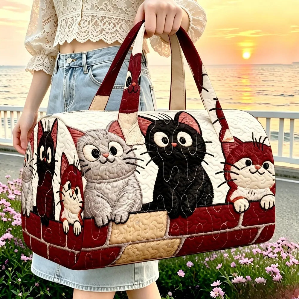Cute Kitten Quilted Duffle Bag | Cat Embossed Travel & Gym Tote