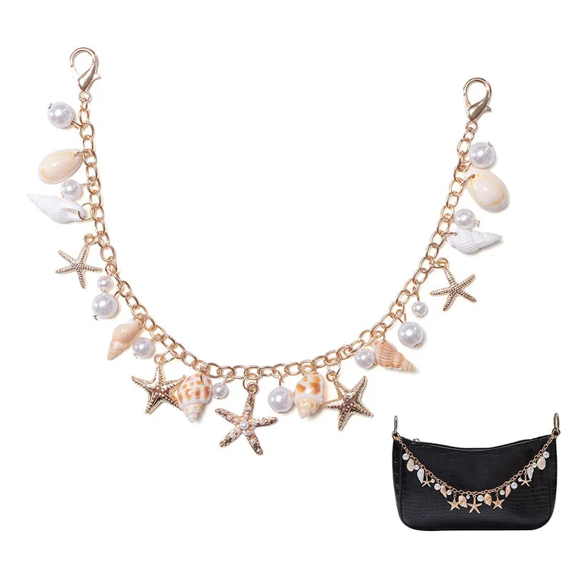 Ocean Shell Bag Charm Keychain | Pearl, Conch & Starfish Pendant