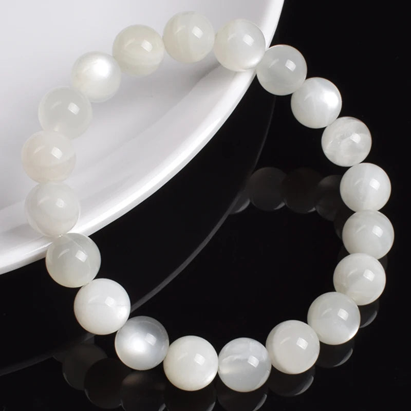 Natural Moonstone Bracelet | White, Blue & Peach | Genuine Gemstone Beads