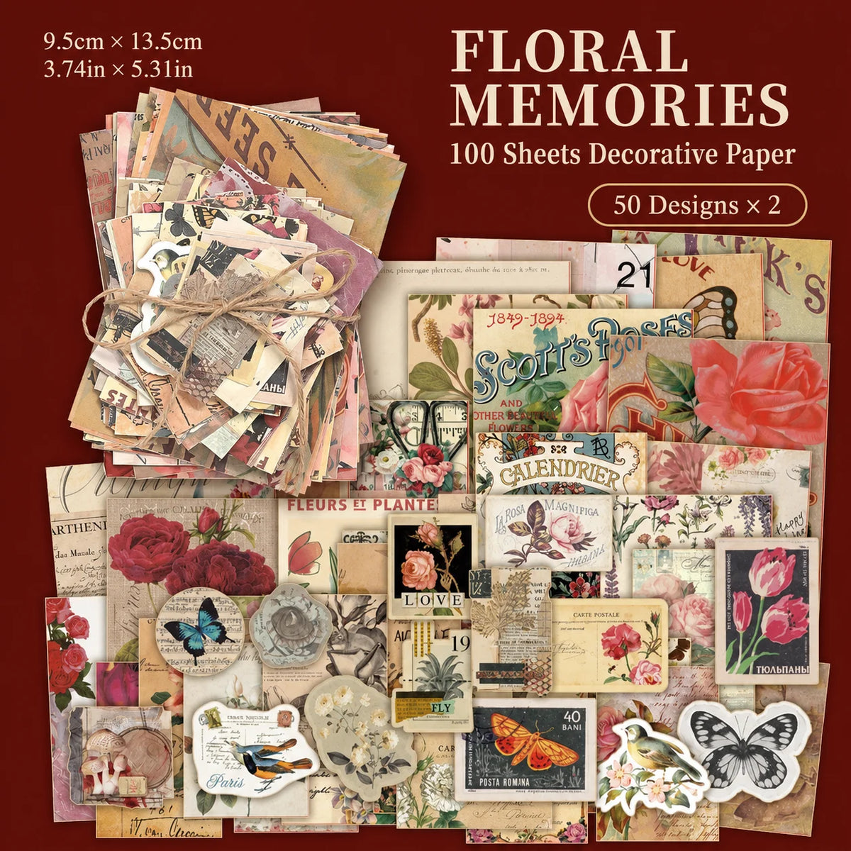 Vintage Scrapbook Paper Kit | 100pc Retro Junk Journal Supplies