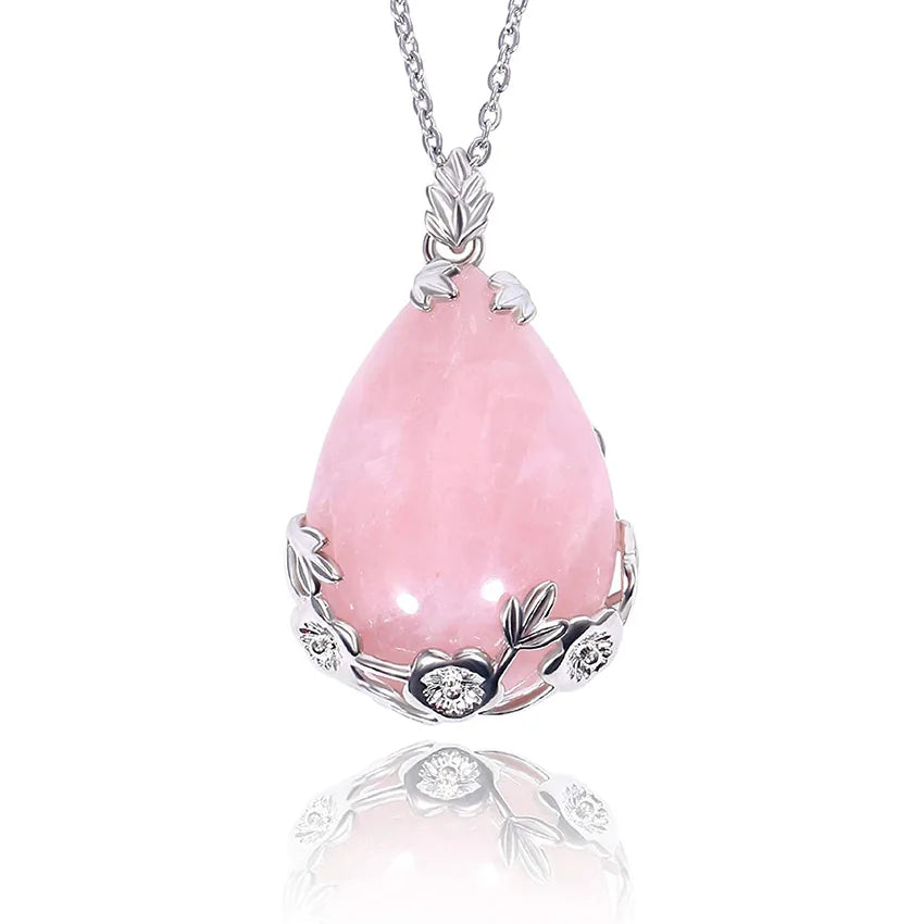 Rose Quartz Crystal Pendant Necklace | Wire Wrapped Healing Jewelry