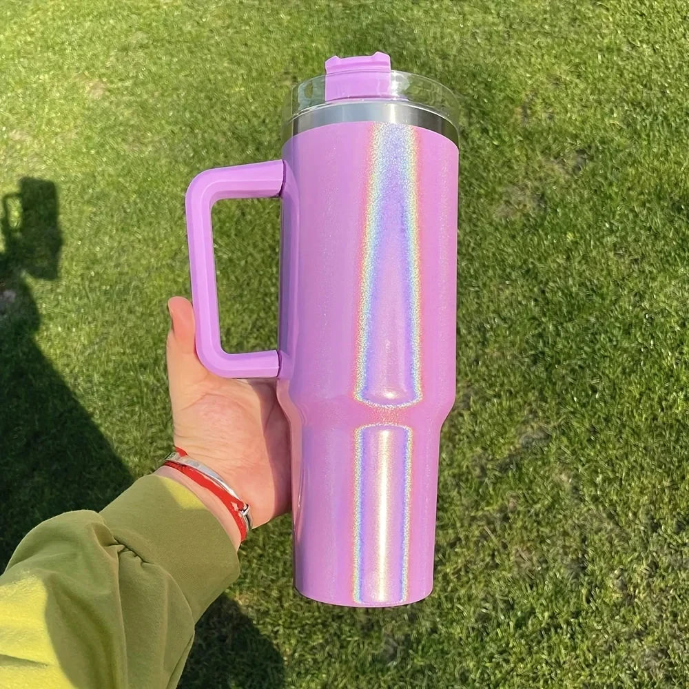 Iridescent Shimmer Tumbler with Handle & Straw | 40 oz