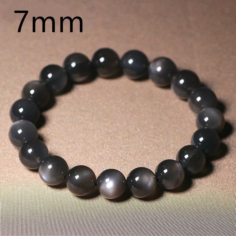 Natural Black Sunstone Bead Bracelet | Round Crystal Gemstone | 7mm–10mm