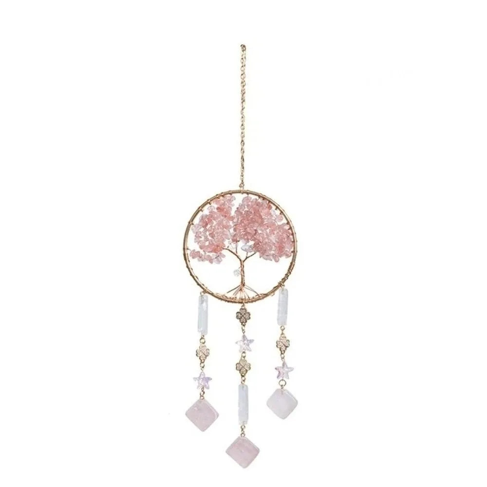 Rose Quartz Tree of Life Suncatcher | Boho Window Hanging