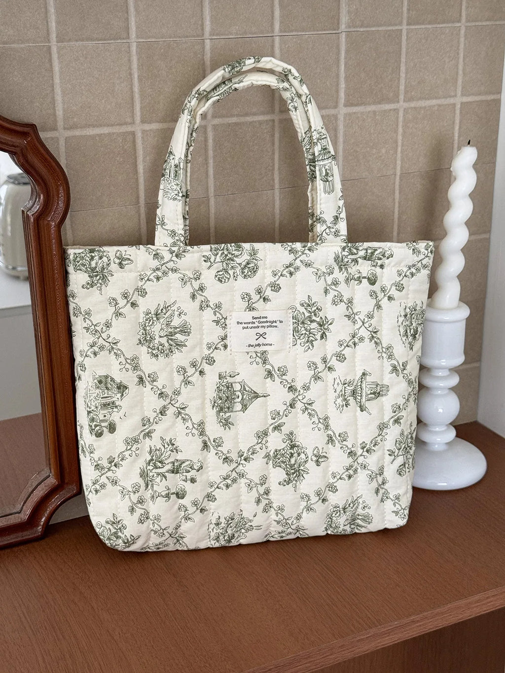 Quilted Cotton Flower Tote Bag | Boho Lunch & Shoulder Bag for Women