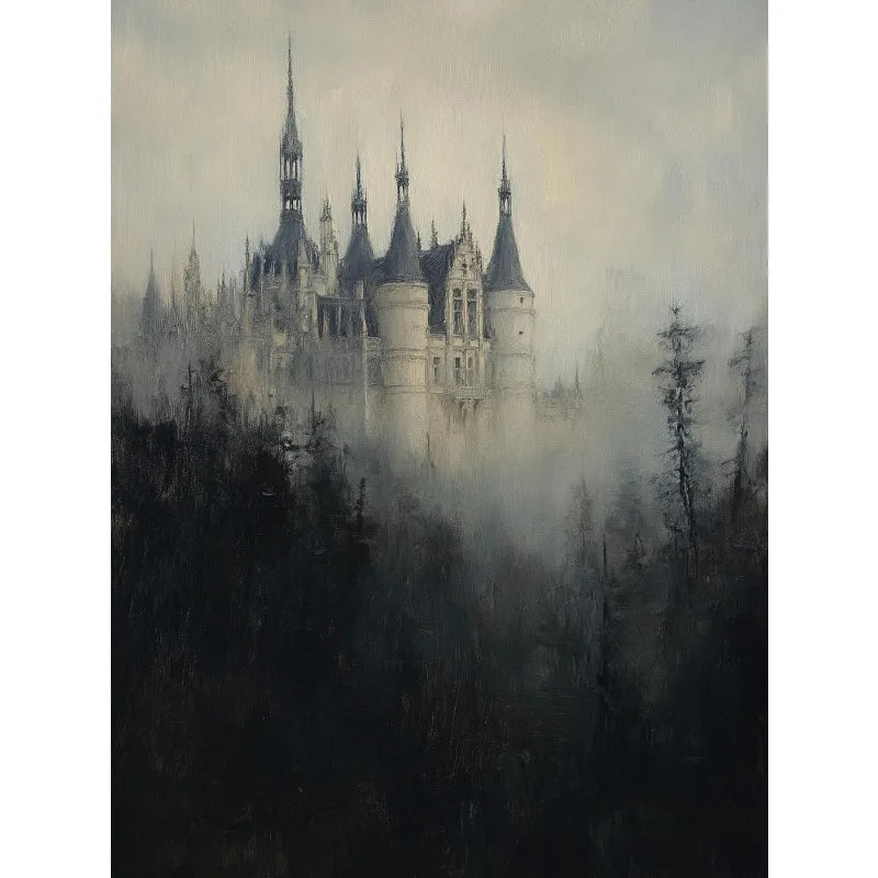 Gothic Castle Wall Art | Dark Academia Crow, Owl & Wildflowers Canvas Print