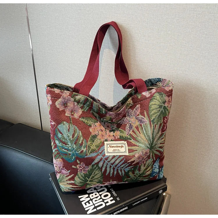 Floral Canvas Shoulder Tote | Four Colors & Two Sizes