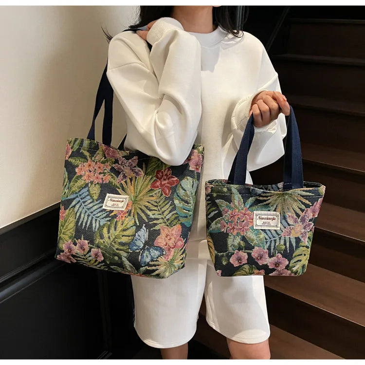 Floral Canvas Shoulder Tote | Four Colors & Two Sizes
