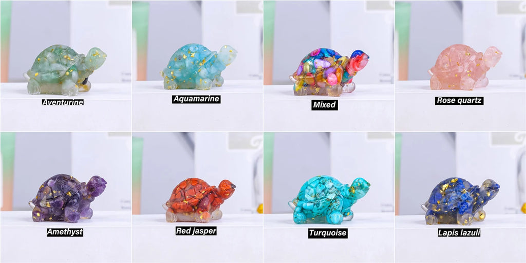 Natural Crystal Stone Turtle Statue — Reiki Figurine & Feng Shui Decor