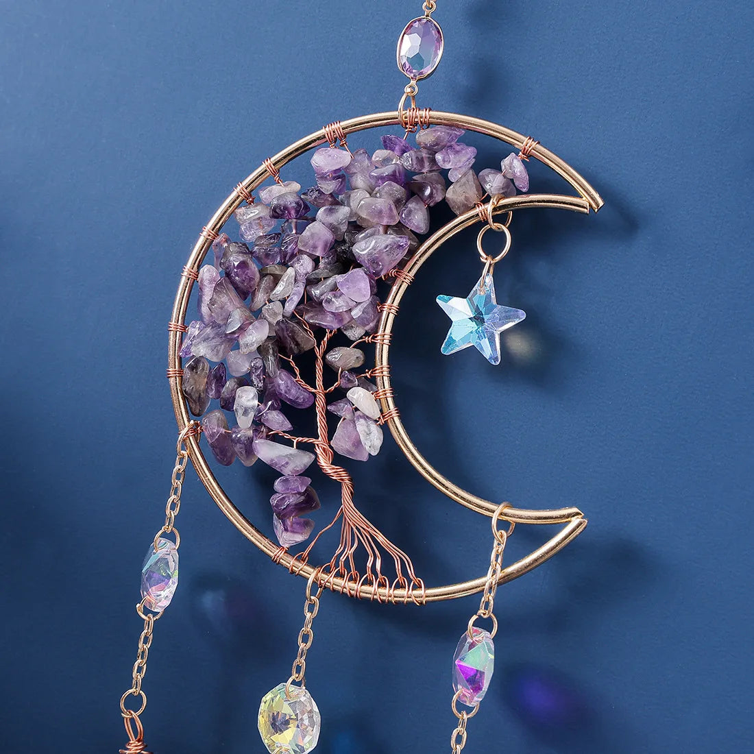 Moon Suncatcher with Natural Stone & Artificial Crystal