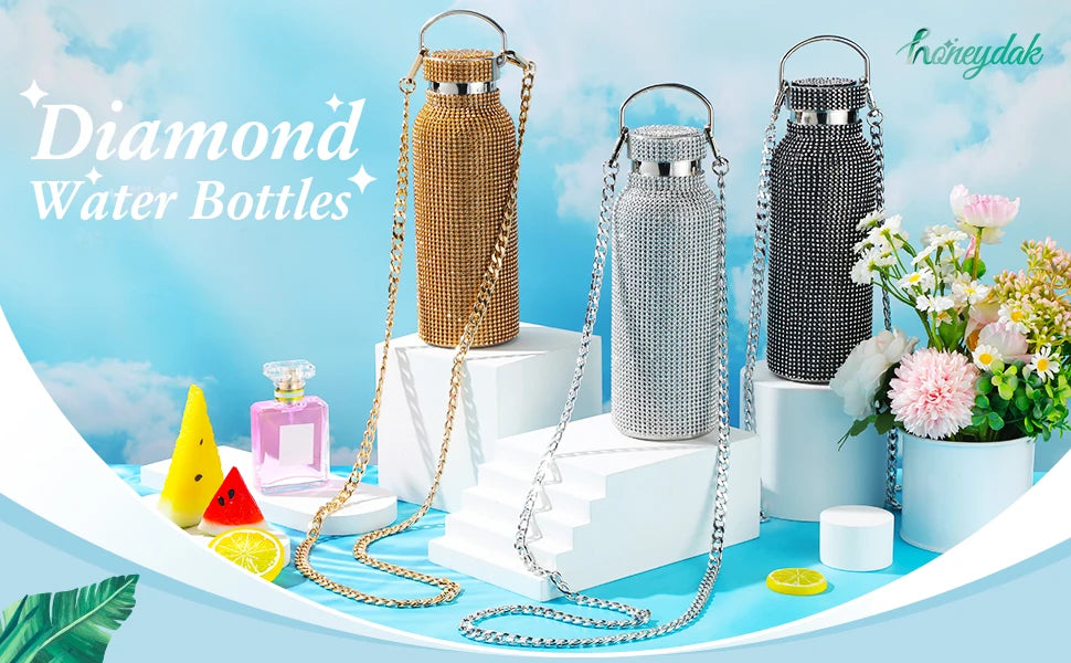 Shiny Glitter & Leopard Print Tumbler | Insulated Stainless Steel Cup with Chain