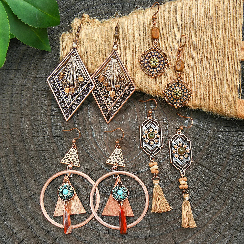22 Styles Vintage Brown Earrings for Women Bohemian Ethnic Unique Geometric Dangle Earring Female Pendientes Bijoux